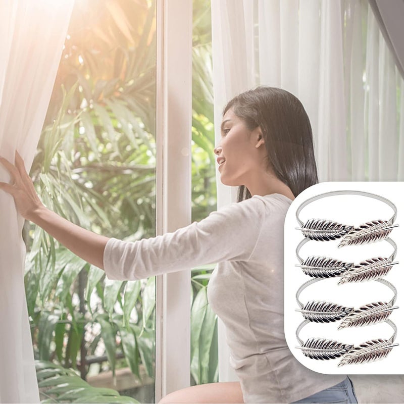 LLPMutu 4Pack Curtain Tiebacks Aluminum Alloy Spring Design Curtain Holdback Leaf Carving Design Curtain Ties for Drapes Curtain Ties Backs Curtain Modern Style Curtain Holdback Decor (Silver Leaf 2) - Image 5